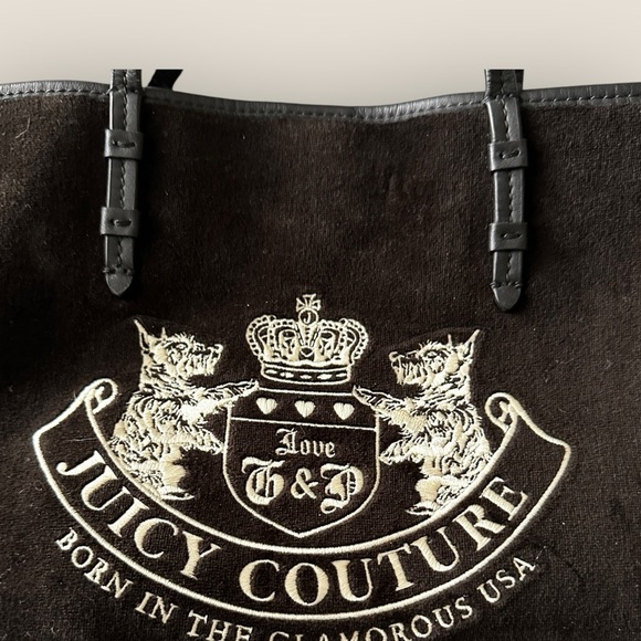 Juicy Couture | Vintage Suede Tote Bag | Black/Brown with Gold Interior - Picture 3 of 8